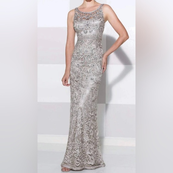 New Cameron Blake Silver Evening Gown Size 10